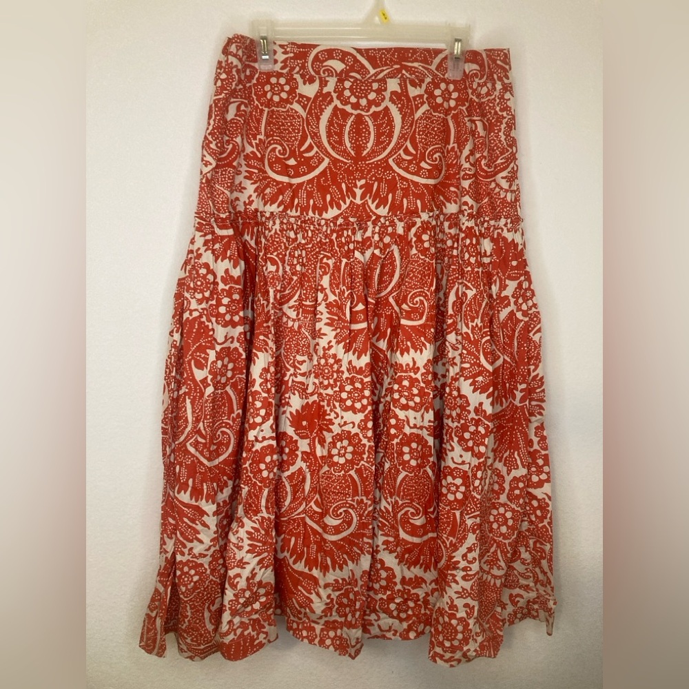 Sundance Red and Cream Floral A-Line Skirt